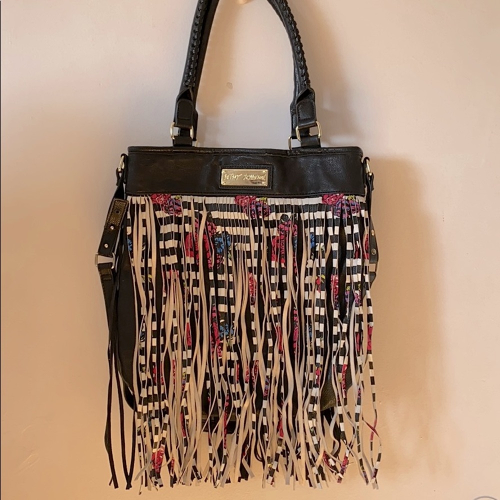 Betsey Johnson fringe cross body floral purse